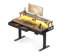 OffiGo Bureau Assis Debout avec 3 Tiroirs, 120cm Bureau Gaming, Marron