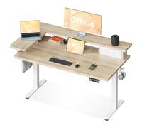 OffiGo Bureau Assis Debout avec Tiroir et USB, 120×60 cm, Beige