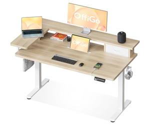 OffiGo Bureau Assis Debout avec Tiroir et USB, 120×60 cm, Beige