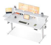OffiGo Bureau Assis Debout avec Tiroir et USB, 140×60 cm, Weiß