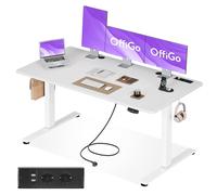 OffiGo Bureau Assis Debout Electrique avec Prise 160 x 80 cm, Blanc