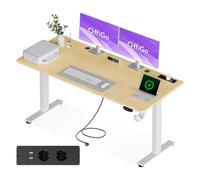 OffiGo Bureau Assis Debout Electrique avec Prise 180 x 80 cm, Beige