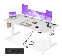OffiGo Bureau Assis Debout Electrique avec Prise 180 x 80 cm, Blanc