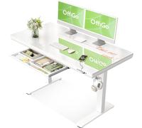 OffiGo Bureau Assis Debout en Verre avec Tiroir 120×60 cm, Blanc