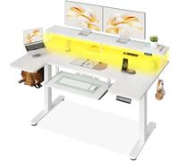 OffiGo Bureau Électrique avec Support Écran 140×74 cm, Blanc