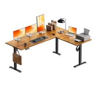 OffiGo Bureau électrique en L, 160 x 120 cm Ergonomique réglable Hauteur en Bureaus d'ordinateur Assis Debout, pour Bureau à Domicile, Brun Rustique