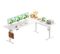OffiGo Bureau électrique en L, 180 x 140 cm Ergonomique réglable Hauteur en Bureaus d'ordinateur Assis Debout, pour Bureau à Domicile, Blanc