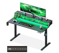 OffiGo Bureau Gaming Assis Debout avec LED RGB et Prises, 140×60 cm, Noir