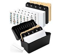 OFFILICIOUS Porte-cartes d'index noir 10,2 x 15,2 cm - Boîte de rangement pour cartes d'index avec intercalaires, cartes lignées et autocollants - Porte-cartes d'index, porte-cartes de notes, boîte de