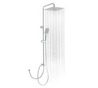 OFFO Ensemble de Douche, Colonne de Douche sans Mitigeur, 20x20cm Pommeau de Douche Pluie en Acier inoxydable, Avec Flexible Douche 1,6m et Barre de Douche Réglable en Hauteur, Chrome