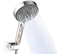 OFFO Pommeau de Douche avec Flexible de Douche de 1,6 m et Support, Pommeau Douche Anti Calcaire avec 6 Modes, Pomme de Douche Filtrant, Douchette Economie d'eau, Panneau Avant Gris