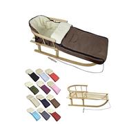 Offre combinée [Luge en bois + chancelière d'hiver universelle 108 cm] Luge avec dossier et corde de traction, chancelière, convient pour porte-bébé, poussette avec laine d'agneau (marron (108 cm)