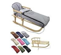 Offre combinée [Luge en bois + chancelière d'hiver universelle 108 cm] Luge avec dossier et corde de traction, chancelière, convient pour porte-bébé, poussette avec polaire thermique (gris clair)