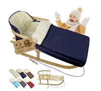 Offre combinée [Luge en bois + chancelière d'hiver universelle 108 cm] Luge avec dossier et corde de traction, chancelière, convient pour porte-bébé, poussette avec laine d'agneau (bleu marine (108