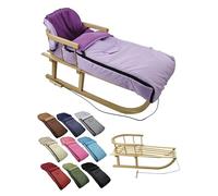 Offre combinée [Luge en bois + chancelière d'hiver universelle 108 cm] Luge avec dossier et corde de traction, chancelière, convient pour porte-bébé, poussette avec polaire thermique (lilas)