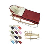 Offre combinée [Luge en bois + chancelière d'hiver universelle 108 cm] Luge avec dossier et corde de traction, chancelière, convient pour porte-bébé, poussette avec laine d'agneau (bordeaux (108 cm)