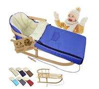 Offre combinée [Luge en bois + chancelière d'hiver universelle 108 cm] Luge avec dossier et corde de traction, chancelière, convient pour porte-bébé, poussette avec laine d'agneau (bleu (108 cm)