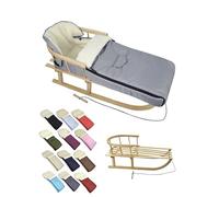 Offre combinée [Luge en bois + chancelière d'hiver universelle 108 cm] Luge avec dossier et corde de traction, chancelière, convient pour porte-bébé, poussette avec laine d'agneau (gris clair (108 cm)