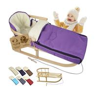 Offre combinée [Luge en bois + chancelière d'hiver universelle 108 cm] Luge avec dossier et corde de traction, chancelière, convient pour porte-bébé, poussette avec laine d'agneau (violet (108 cm)