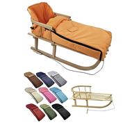 Offre combinée [Luge en bois + chancelière d'hiver universelle 108 cm] Luge avec dossier et corde de traction, chancelière, convient pour porte-bébé, poussette avec polaire thermique (orange)