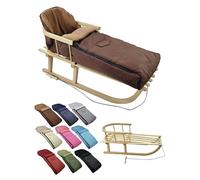 Offre combinée [Luge en bois + chancelière d'hiver universelle 108 cm] Luge avec dossier et corde de traction, chancelière, convient pour porte-bébé, poussette avec polaire thermique (marron)