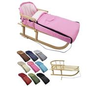 Offre combinée [Luge en bois + chancelière d'hiver universelle 108 cm] Luge avec dossier et corde de traction, chancelière, convient pour porte-bébé, poussette avec polaire thermique (rose)