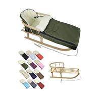 Offre combinée [Luge en bois + chancelière d'hiver universelle 108 cm] Luge avec dossier et corde de traction, chancelière, convient pour porte-bébé, poussette avec laine d'agneau (olive (108 cm)
