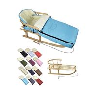 Offre combinée [Luge en bois + chancelière d'hiver universelle 108 cm] Luge avec dossier et corde de traction, chancelière, convient pour porte-bébé, poussette avec laine d'agneau (turquoise (108 cm)