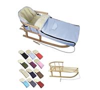 Offre combinée [Luge en bois + chancelière d'hiver universelle 108 cm] Luge avec dossier et corde de traction, chancelière, convient pour porte-bébé, poussette avec laine d'agneau (bleu clair (108 cm)