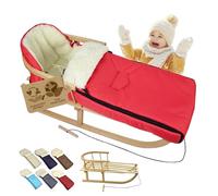 Offre combinée [Luge en bois + chancelière d'hiver universelle 108 cm] Luge avec dossier et corde de traction, chancelière, convient pour porte-bébé, poussette avec laine d'agneau (rouge (108 cm)