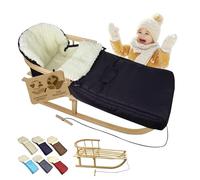 Offre combinée [Luge en bois + chancelière d'hiver universelle 108 cm] Luge avec dossier et corde de traction, chancelière, convient pour porte-bébé, poussette avec laine d'agneau (noir (108 cm)