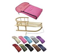 Offre combinée [Luge en bois + chancelière d'hiver universelle 90 cm] Luge avec dossier et corde de traction, chancelière, convient pour porte-bébé, poussette avec polaire thermique (rose)