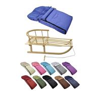 Offre combinée [Luge en bois + chancelière d'hiver universelle 90 cm] Luge avec dossier et corde de traction, chancelière adaptée pour porte-bébé, poussette avec polaire thermique (bleu)