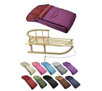 Offre combinée [Luge en bois + chancelière d'hiver universelle 90 cm] Luge avec dossier et corde de traction, chancelière, convient pour siège bébé, poussette avec polaire thermique (cerise)