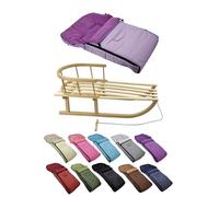 Offre combinée [Luge en bois + chancelière d'hiver universelle 90 cm] Luge avec dossier et corde de traction, chancelière, convient pour porte-bébé, poussette avec polaire thermique (lilas)