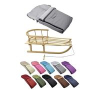 Offre combinée [Luge en bois + chancelière d'hiver universelle 90 cm] Luge avec dossier et corde de traction, chancelière, convient pour porte-bébé, poussette avec polaire thermique (gris clair)