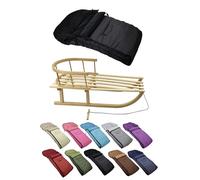 Offre combinée [Luge en bois + chancelière d'hiver universelle 90 cm] Luge avec dossier et corde de traction, chancelière adaptée pour porte-bébé, poussette avec polaire thermique (noir)