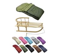 Offre combinée [Luge en bois + chancelière d'hiver universelle 90 cm] Luge avec dossier et corde de traction, chancelière, convient pour porte-bébé, poussette avec polaire thermique (olive)