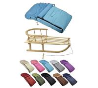 Offre combinée [Luge en bois + chancelière d'hiver universelle de 90 cm] Luge avec dossier et corde de traction, chancelière, convient pour porte-bébé, poussette avec polaire thermique (turquoise)