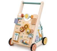 Offre de lancement - Marchette d'activités en bois pour bébé - Marchette à pousser sur le thème du safari pour les tout-petits, marcheur d'apprentissage avec activités de développement précoce