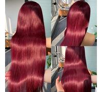 Offre de liquidation Perruques frontales en dentelle HD 13x6 13x4 en cheveux humains lisses bordeaux, densité 250%, couleur 99J, sans colle, tout préparé pour les femmes noires