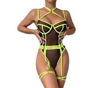 Offre De Printemps Dessous Sexy en Cuir Lingerie Sexy Maille Tenue Libertine Femme Club Body String Transparent sous Vetement Femme Dentelle Chic Nuisette Femme Dentelle Courte Commandes en Cours