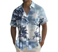 Offre du Jour Chemise Homme Manche Courte 4XL en Lin Été Manches Courtes Col Mao Blanche A Fleurs Hawaienne Bleue Haut Blanc Tee Shirt Chemisette Rouge Deguisement XL Noeud Papillon