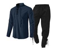 Offre du Jour: Ensemble de Vêtements Médiévaux pour Hommes avec Chemise en Lin, Pantalon et Sweat à Capuche - Soldes
