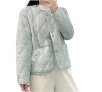 Offre éclair Doudoune légère pour femme - Veste matelassée sans col - Veste d'hiver boutonnée à manches longues et col rond - Manteau léger et chaud, Vert, XL