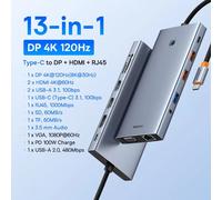 [Offre limitée] Hub USB Baseus Type C vers double HDMI 4K 60Hz 30Hz VGA PD 100W charge rapide USB A 3.0 5Gbps écran MST pour Windows - Type 13-in-1