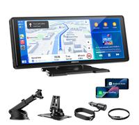 【Offre Spéciale Été】 ESSGOO 10,26 Pouces Écran CarPlay HD Portable, CarPlay sans Fil & Android Auto & Mirror Link, Mise à jour OTA, Navigation GPS, Musique, Commande Vocale, Logo de démarrage personna