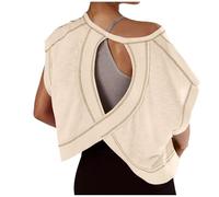 Offre Spéciale Femme T-Shirt de Sport Dos Ouvert Yoga Tee Shirt D'été Manches Courtes pour Femme Décontracté Hauts Running Fitness Lâche Respirant Sportwear Top D’entraînement Port Quotidien