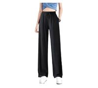Offre spéciale Pantalon Large en Soie glacée for Femme, vêtement d'été Fin, drapé, Ample, Droit, décontracté, Sport, survêtement Cool, Noir(Ice Silk Wide-Leg Pants Black,2XL)