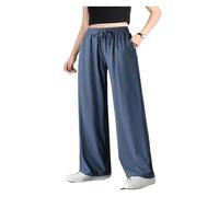Offre spéciale Pantalon Large en Soie glacée for Femme, vêtement d'été Fin, drapé, Ample, Droit, décontracté, Sport, survêtement Cool, Noir(Ice Silk Wide Leg Pants Blue,2XL)
